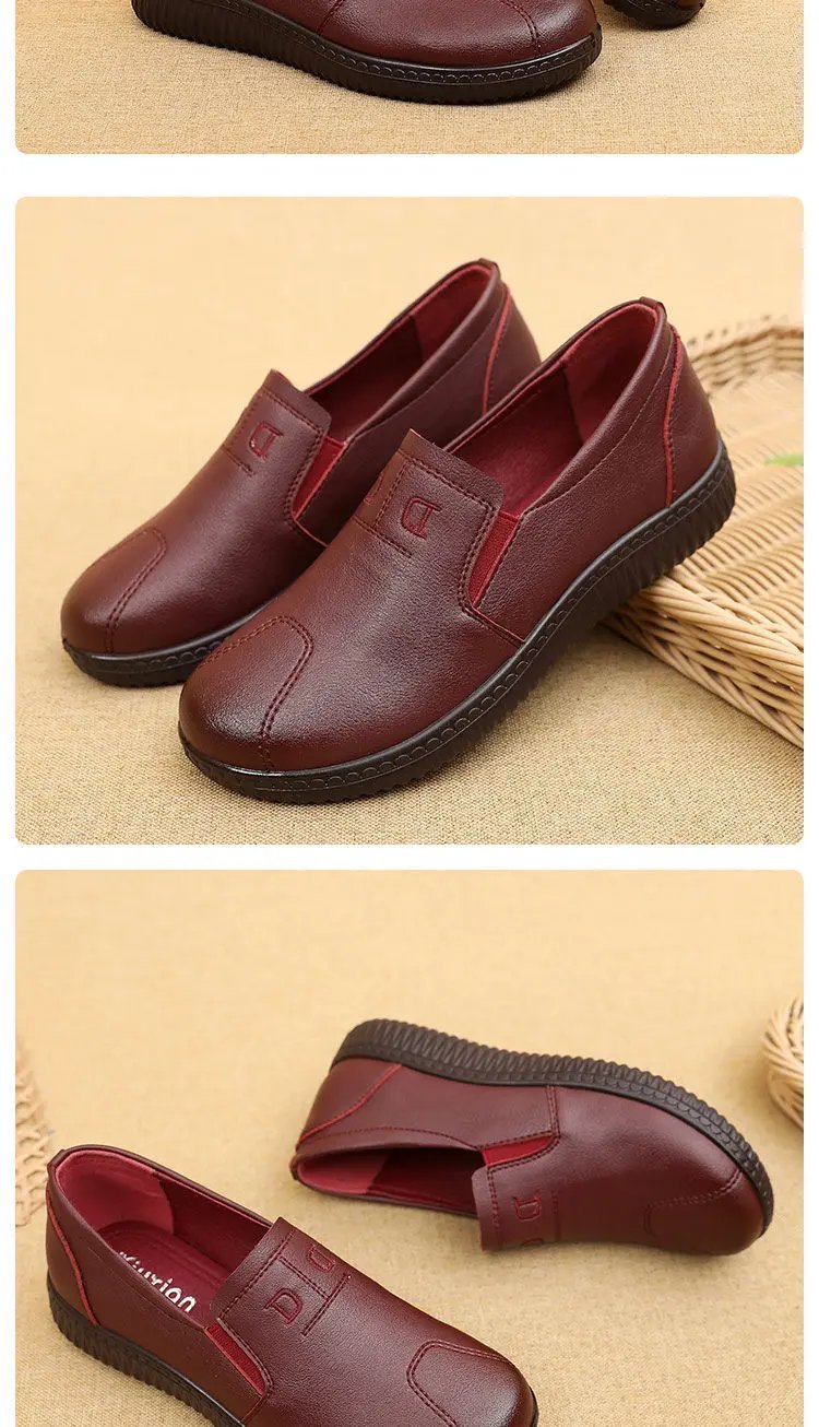 Moccasins Mom Flats Shoes Soft Sole Loafers Round Toe ShoesNew Spring and Autumn Flat Sole Non slip Female Casual Leather Shoes