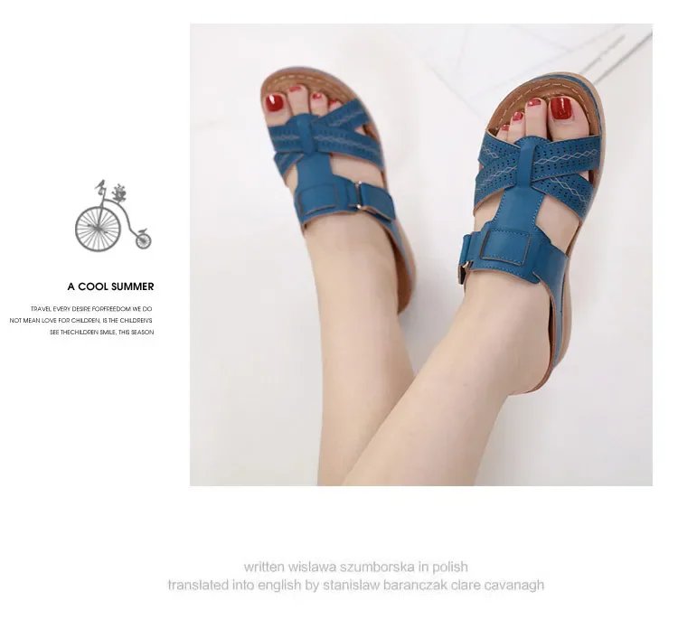 2024 Summer Women Wedge Sandals Premium Orthopedic Open Toe Sandals Vintage Anti-slip Leather Casual Female Platform Retro Shoes