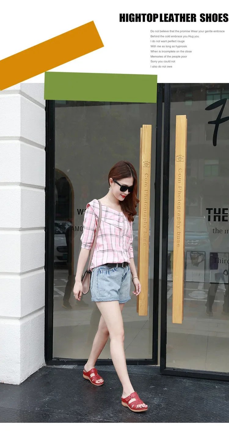 2024 Summer Women Wedge Sandals Premium Orthopedic Open Toe Sandals Vintage Anti-slip Leather Casual Female Platform Retro Shoes