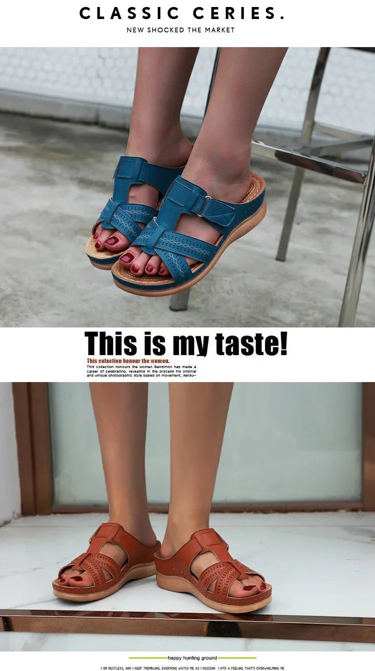 2024 Summer Women Wedge Sandals Premium Orthopedic Open Toe Sandals Vintage Anti-slip Leather Casual Female Platform Retro Shoes