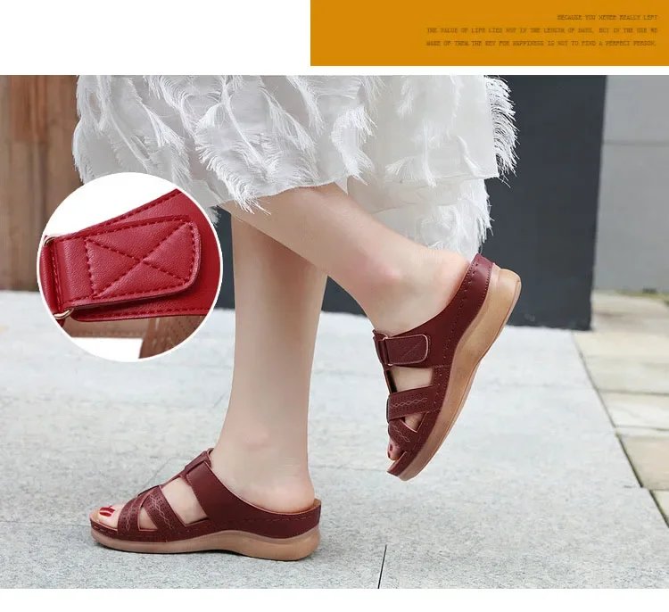 2024 Summer Women Wedge Sandals Premium Orthopedic Open Toe Sandals Vintage Anti-slip Leather Casual Female Platform Retro Shoes