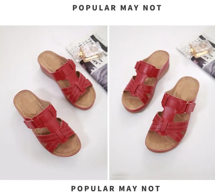 2024 Summer Women Wedge Sandals Premium Orthopedic Open Toe Sandals Vintage Anti-slip Leather Casual Female Platform Retro Shoes