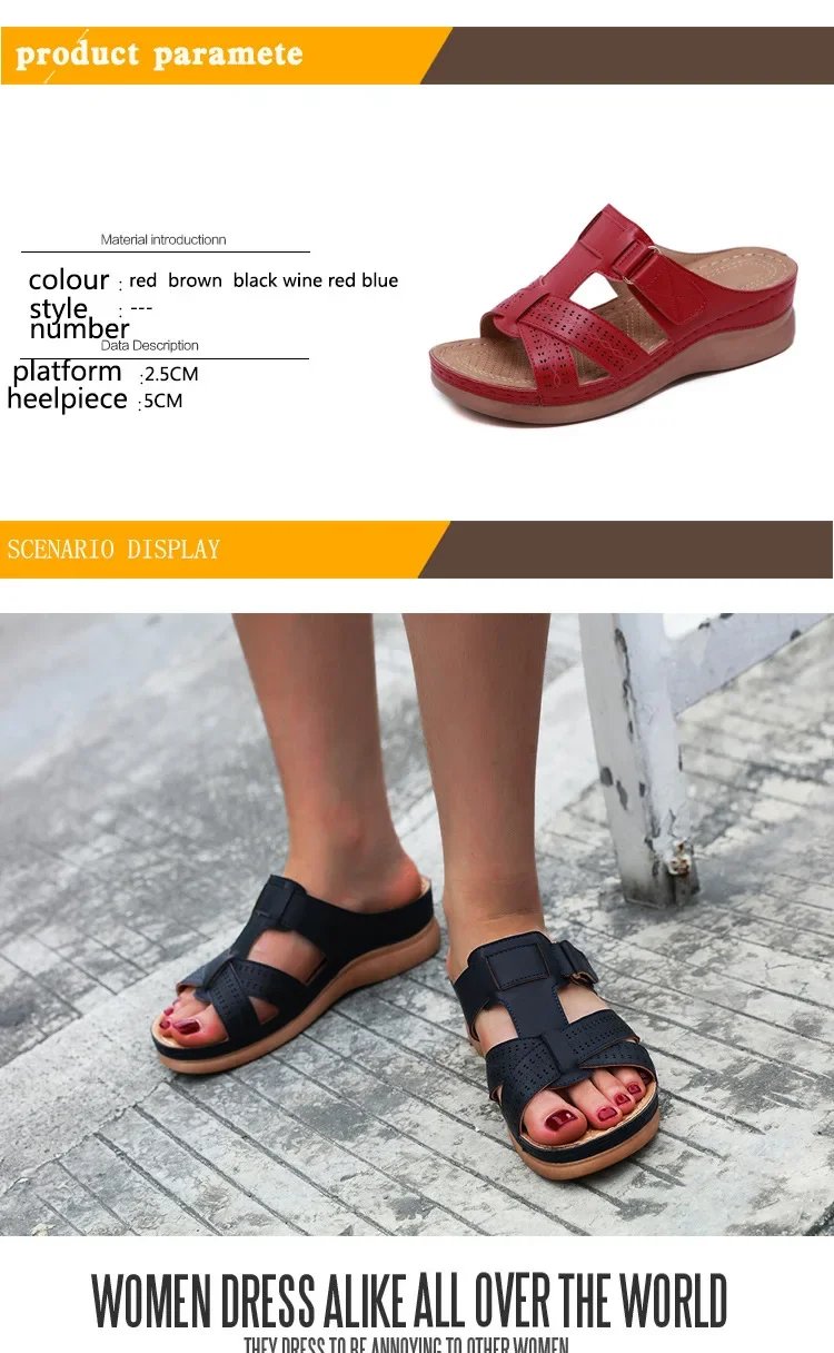 2024 Summer Women Wedge Sandals Premium Orthopedic Open Toe Sandals Vintage Anti-slip Leather Casual Female Platform Retro Shoes
