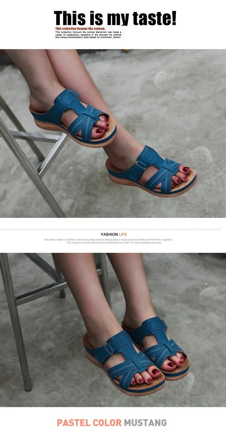 2024 Summer Women Wedge Sandals Premium Orthopedic Open Toe Sandals Vintage Anti-slip Leather Casual Female Platform Retro Shoes
