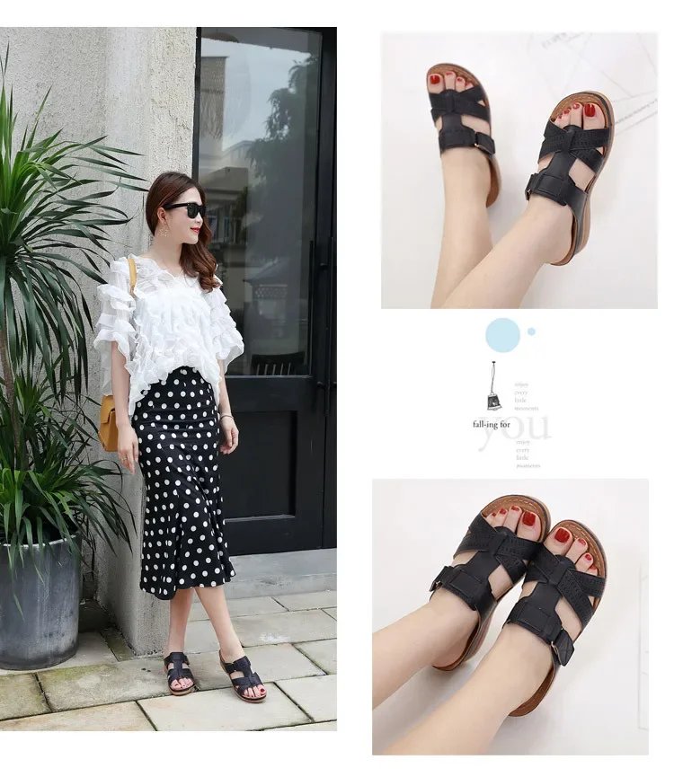 2024 Summer Women Wedge Sandals Premium Orthopedic Open Toe Sandals Vintage Anti-slip Leather Casual Female Platform Retro Shoes