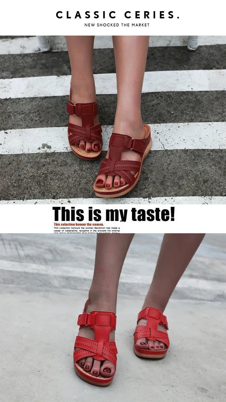 2024 Summer Women Wedge Sandals Premium Orthopedic Open Toe Sandals Vintage Anti-slip Leather Casual Female Platform Retro Shoes