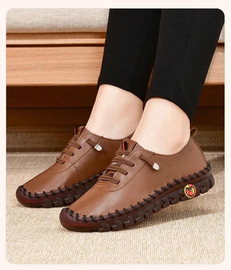 Sneakers Women Shoes Leather Loafers Shoes for Women Comfortable Slip on Shoes Hand Sewing Thread Mom Shoes Zapatillas De Mujer