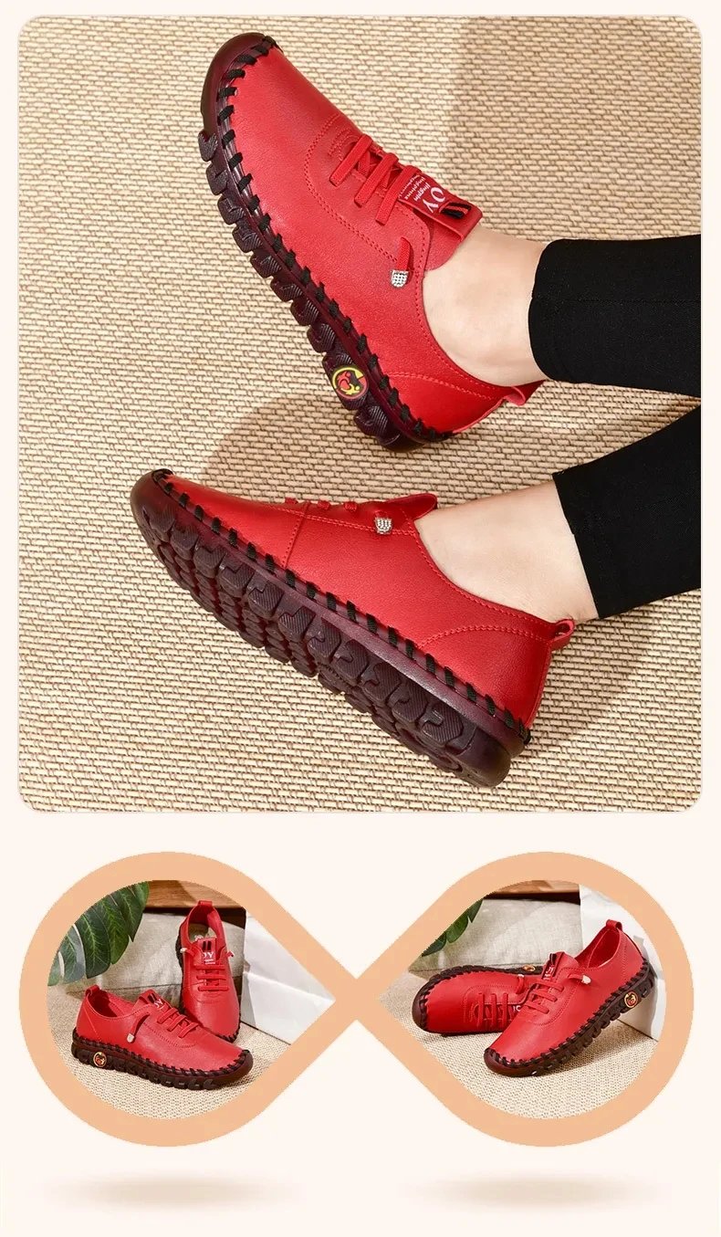 Sneakers Women Shoes Leather Loafers Shoes for Women Comfortable Slip on Shoes Hand Sewing Thread Mom Shoes Zapatillas De Mujer