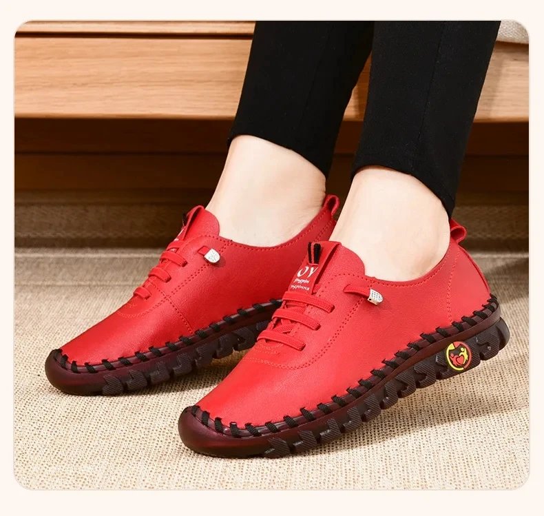 Sneakers Women Shoes Leather Loafers Shoes for Women Comfortable Slip on Shoes Hand Sewing Thread Mom Shoes Zapatillas De Mujer