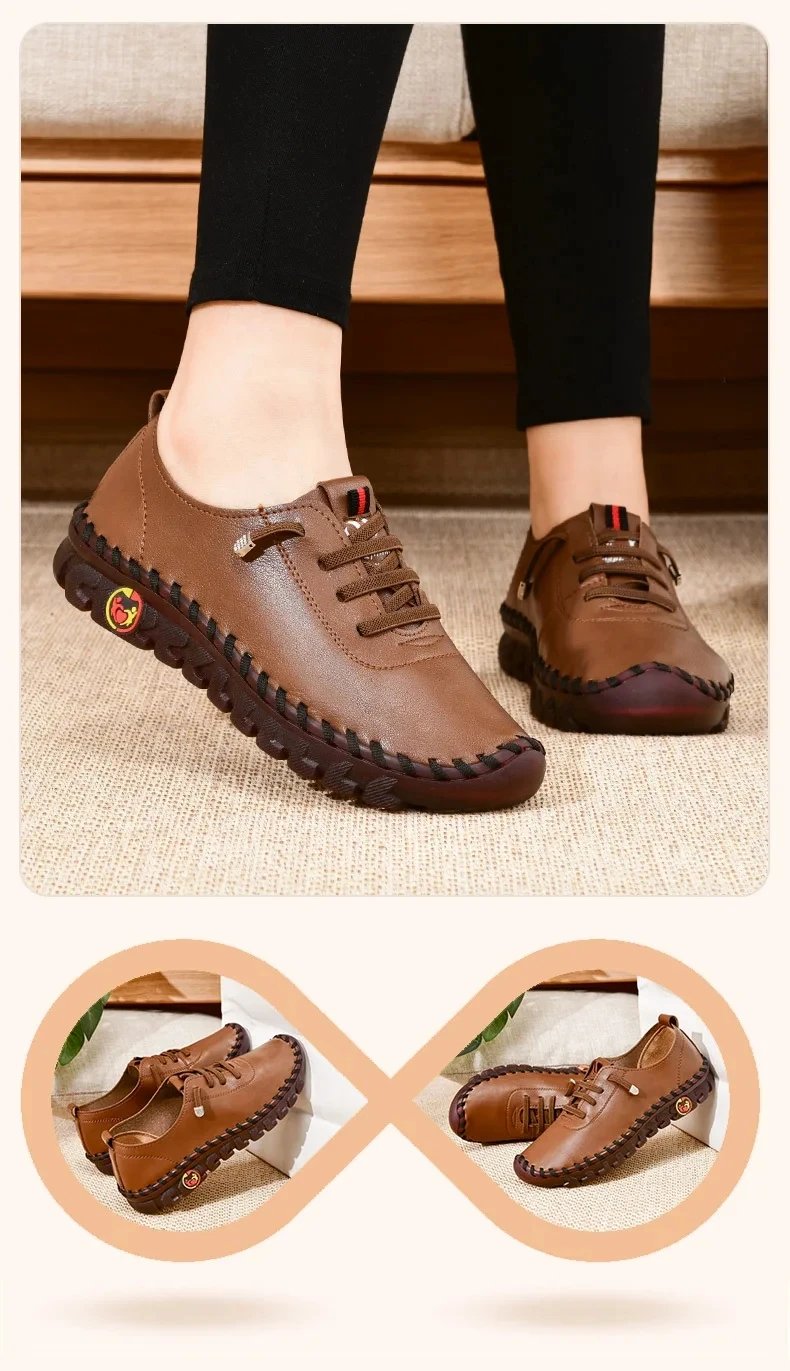 Sneakers Women Shoes Leather Loafers Shoes for Women Comfortable Slip on Shoes Hand Sewing Thread Mom Shoes Zapatillas De Mujer