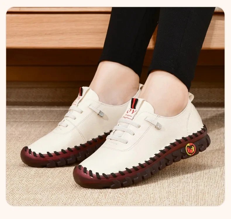 Sneakers Women Shoes Leather Loafers Shoes for Women Comfortable Slip on Shoes Hand Sewing Thread Mom Shoes Zapatillas De Mujer