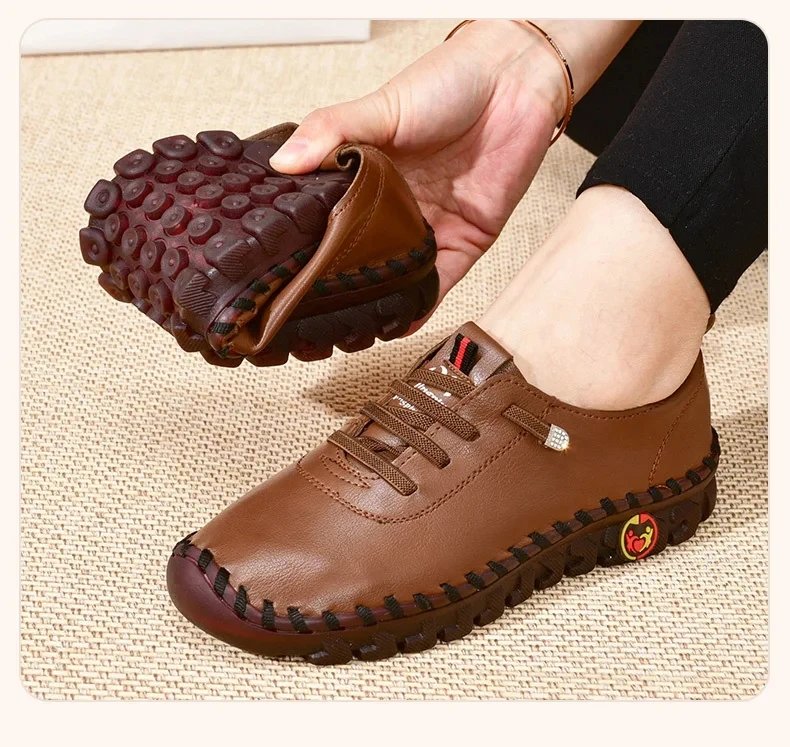 Sneakers Women Shoes Leather Loafers Shoes for Women Comfortable Slip on Shoes Hand Sewing Thread Mom Shoes Zapatillas De Mujer