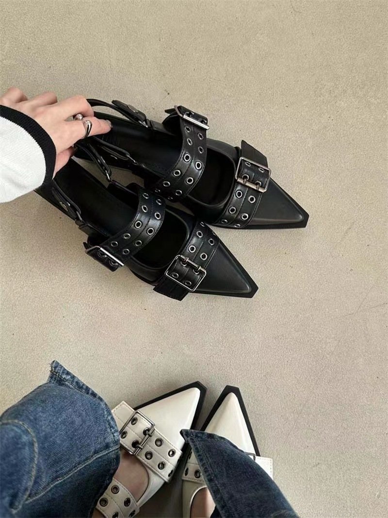 Pointy Mary Jane Shoes for Women 2023 Summer Model with Skirt Small Leather Shoes Retro Chunky Single Shoes for Women