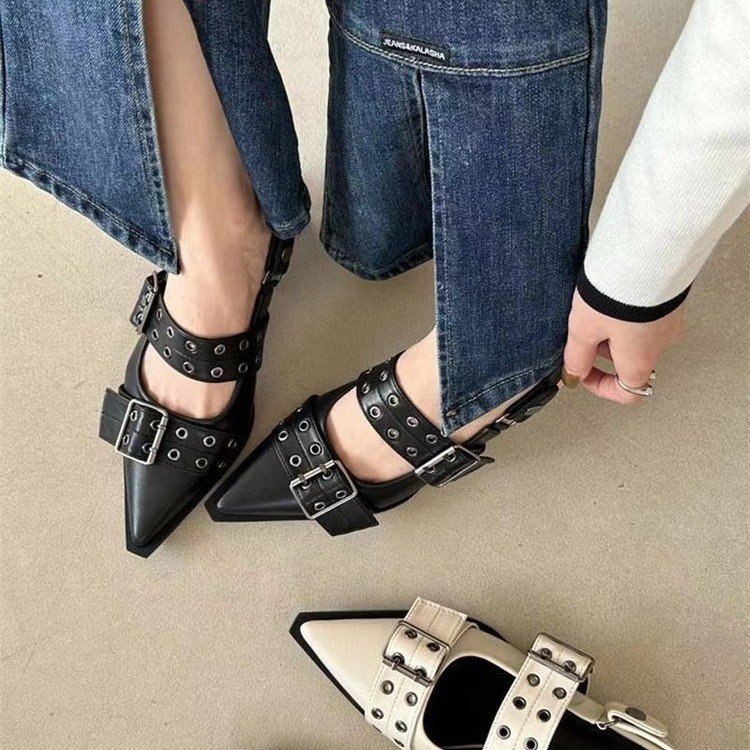 Pointy Mary Jane Shoes for Women 2023 Summer Model with Skirt Small Leather Shoes Retro Chunky Single Shoes for Women