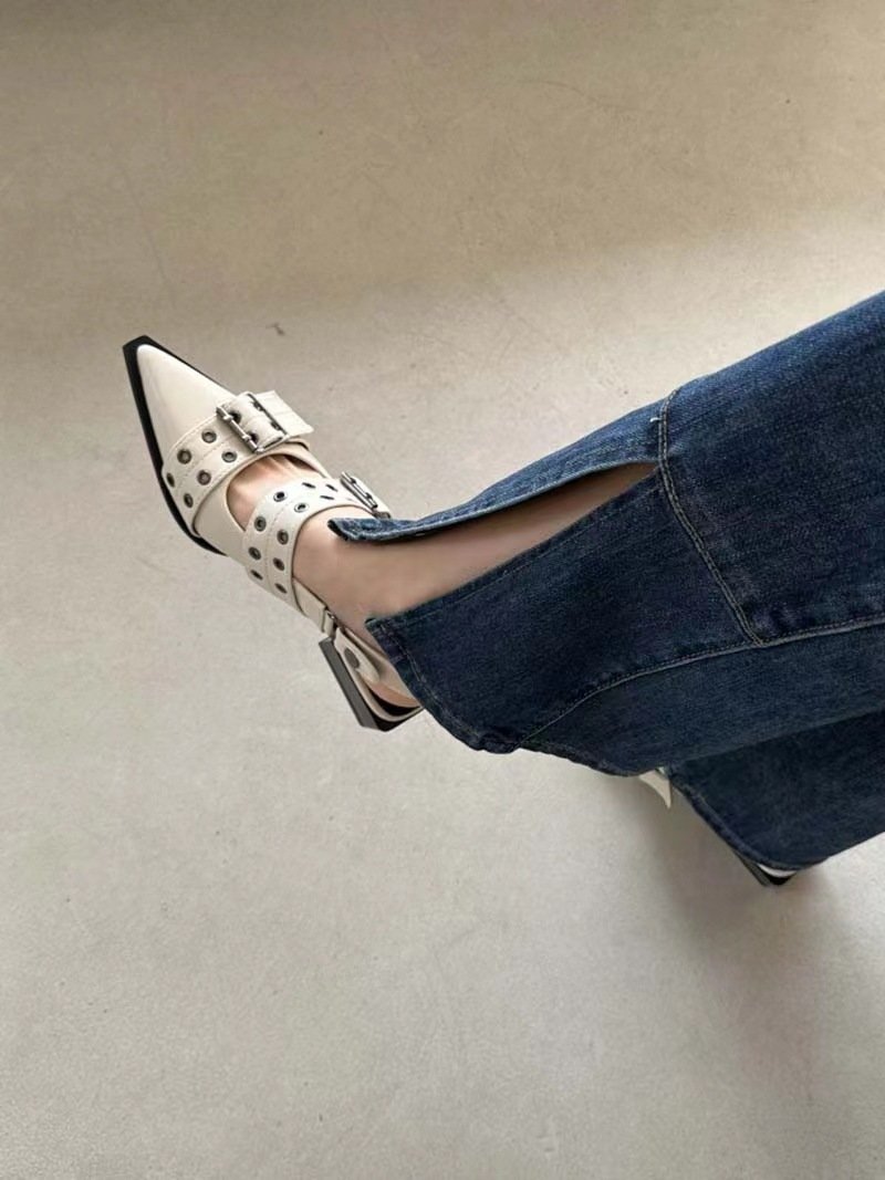 Pointy Mary Jane Shoes for Women 2023 Summer Model with Skirt Small Leather Shoes Retro Chunky Single Shoes for Women