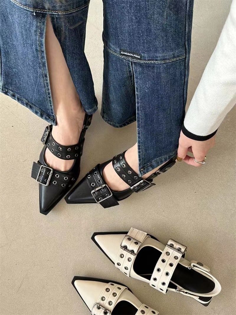 Pointy Mary Jane Shoes for Women 2023 Summer Model with Skirt Small Leather Shoes Retro Chunky Single Shoes for Women