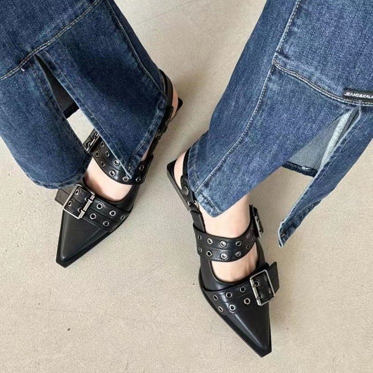 Pointy Mary Jane Shoes for Women 2023 Summer Model with Skirt Small Leather Shoes Retro Chunky Single Shoes for Women