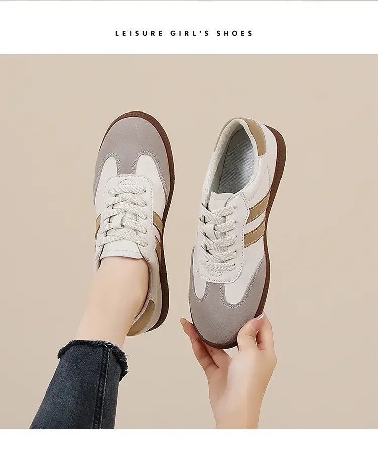 Flat Luxury Shoes Women 2023 Autumn New Classic Ladies Sneakers Women Leather Retro Low Cut Lace -up Casual Round Toe Grey White