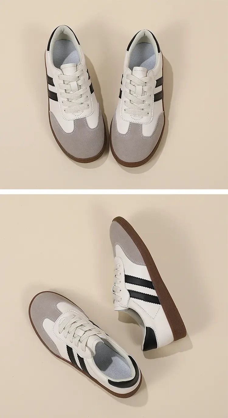 Flat Luxury Shoes Women 2023 Autumn New Classic Ladies Sneakers Women Leather Retro Low Cut Lace -up Casual Round Toe Grey White