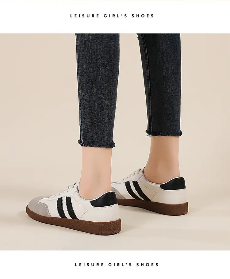 Flat Luxury Shoes Women 2023 Autumn New Classic Ladies Sneakers Women Leather Retro Low Cut Lace -up Casual Round Toe Grey White