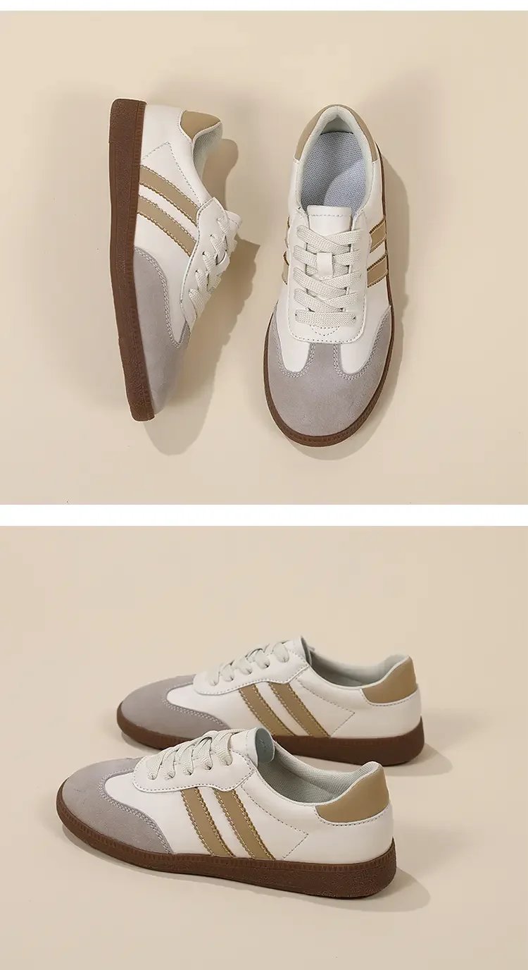 Flat Luxury Shoes Women 2023 Autumn New Classic Ladies Sneakers Women Leather Retro Low Cut Lace -up Casual Round Toe Grey White