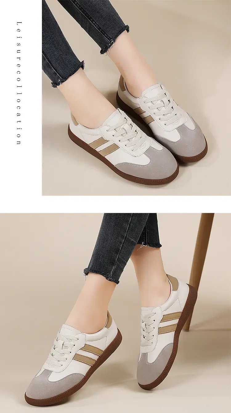 Flat Luxury Shoes Women 2023 Autumn New Classic Ladies Sneakers Women Leather Retro Low Cut Lace -up Casual Round Toe Grey White