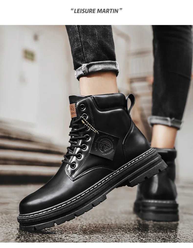 High Top Boots Men's Leather Shoes Fashion Motorcycle Ankle Military Boots for Men Winter Boots Man Shoes Lace-Up Botas Hombre High Top Boots Men's Leather Shoes Fashion Motorcycle Ankle Military Boots for Men Winter Boots Man Shoes Lace-Up Botas Hombre