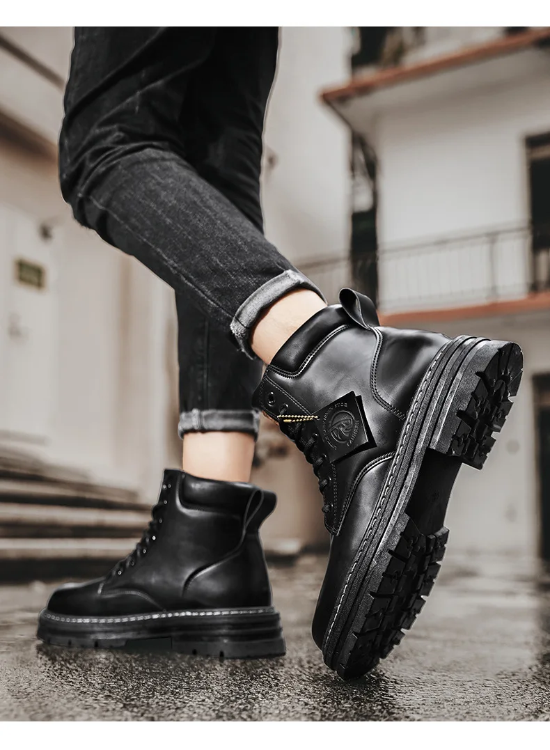 High Top Boots Men's Leather Shoes Fashion Motorcycle Ankle Military Boots for Men Winter Boots Man Shoes Lace-Up Botas Hombre High Top Boots Men's Leather Shoes Fashion Motorcycle Ankle Military Boots for Men Winter Boots Man Shoes Lace-Up Botas Hombre