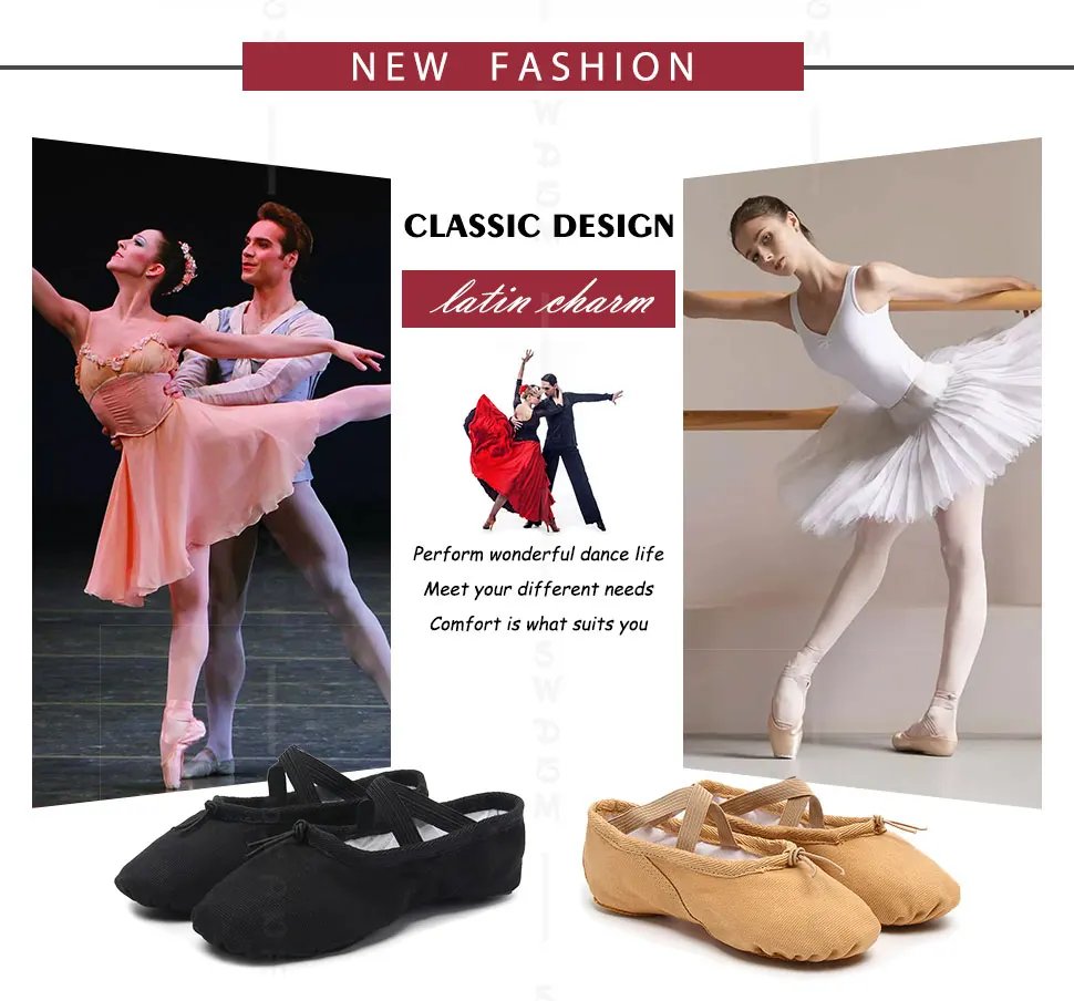 Girls Ballet Shoes Canvas Flat Ballet Dancing Slippers Dance Shoes For Adult Women Kids Children Classic Split-Sole Soft Leather