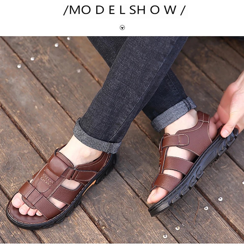 Loveontop Sandals Men's New Beach Shoes Cowhide Slippers Outdoor  Non-slip Thick-soled Leather Sandals for Me