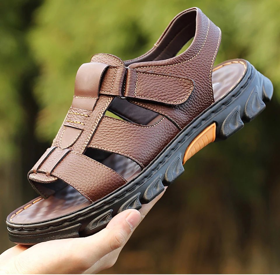 Loveontop Sandals Men's New Beach Shoes Cowhide Slippers Outdoor  Non-slip Thick-soled Leather Sandals for Me