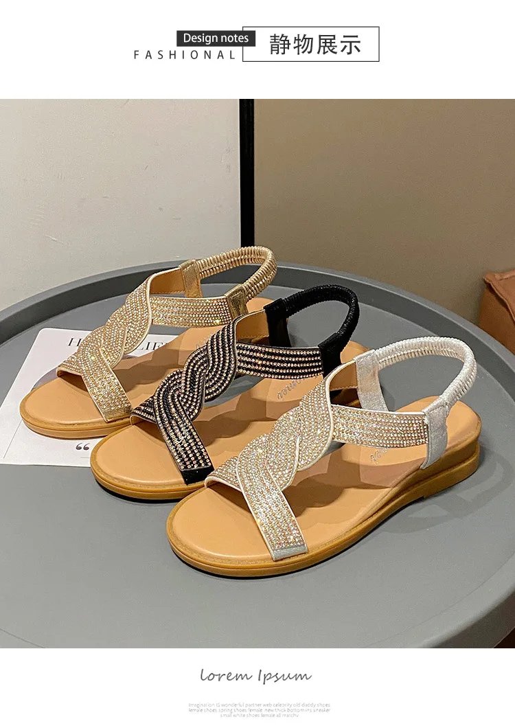 2024 Summer New Designer Platform Sandals Women Fashion Casual Roman Shoes Female Solid Color Crystal Sandalias Mujer