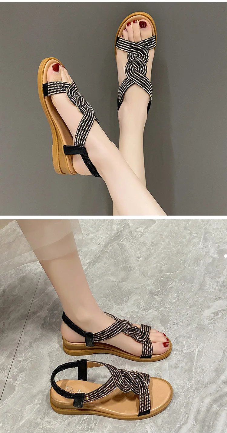 2024 Summer New Designer Platform Sandals Women Fashion Casual Roman Shoes Female Solid Color Crystal Sandalias Mujer