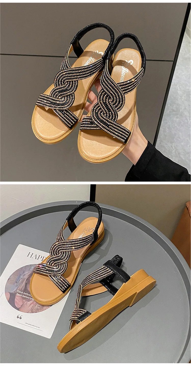 2024 Summer New Designer Platform Sandals Women Fashion Casual Roman Shoes Female Solid Color Crystal Sandalias Mujer