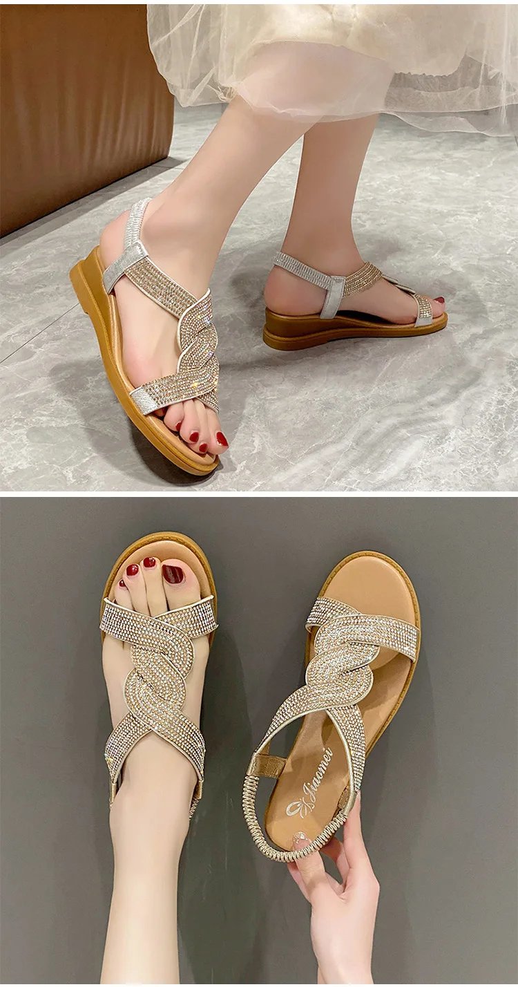 2024 Summer New Designer Platform Sandals Women Fashion Casual Roman Shoes Female Solid Color Crystal Sandalias Mujer