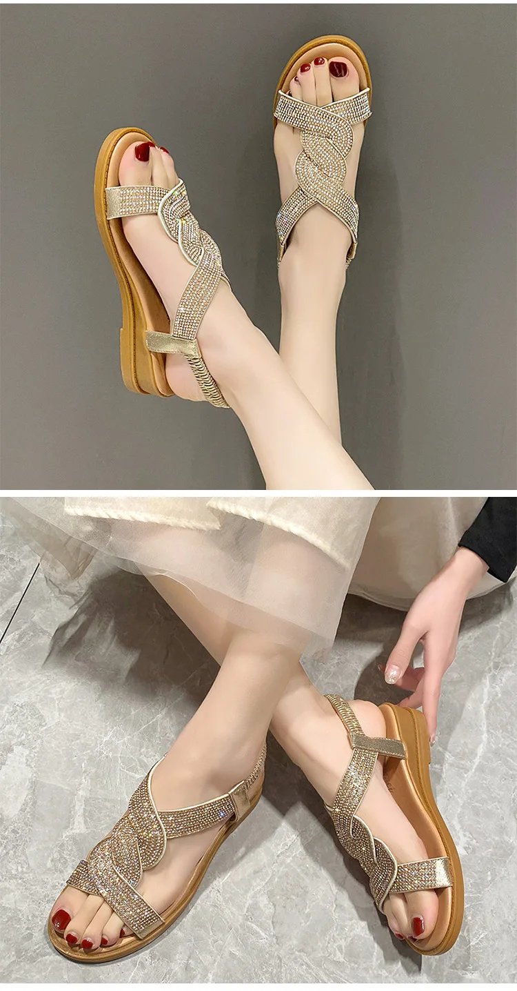 2024 Summer New Designer Platform Sandals Women Fashion Casual Roman Shoes Female Solid Color Crystal Sandalias Mujer