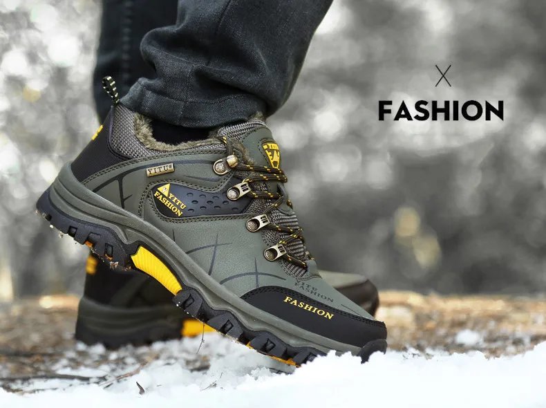Brand Men Winter Snow Boots Waterproof Leather Sneakers Super Warm Men's Boots Outdoor Male Hiking Boots Work Shoes Size 39-47