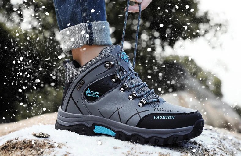 Brand Men Winter Snow Boots Waterproof Leather Sneakers Super Warm Men's Boots Outdoor Male Hiking Boots Work Shoes Size 39-47
