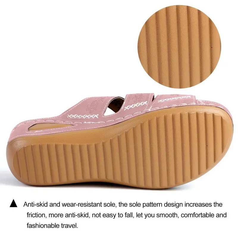2024 Summer Women Wedge Sandals Premium Orthopedic Open Toe Sandals Vintage Anti-slip Leather Casual Female Platform Retro Shoes