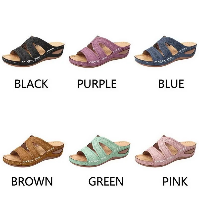 2024 Summer Women Wedge Sandals Premium Orthopedic Open Toe Sandals Vintage Anti-slip Leather Casual Female Platform Retro Shoes