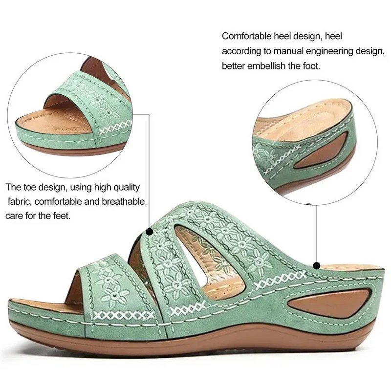 2024 Summer Women Wedge Sandals Premium Orthopedic Open Toe Sandals Vintage Anti-slip Leather Casual Female Platform Retro Shoes