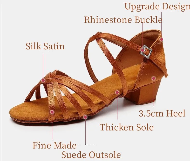 Children Adult Latin Dance Shoes Girls Kids Dance Sneakers Ballroom Dancing Shoes 3.5cm Medium Heel Soft Bottom Exercise Shoes