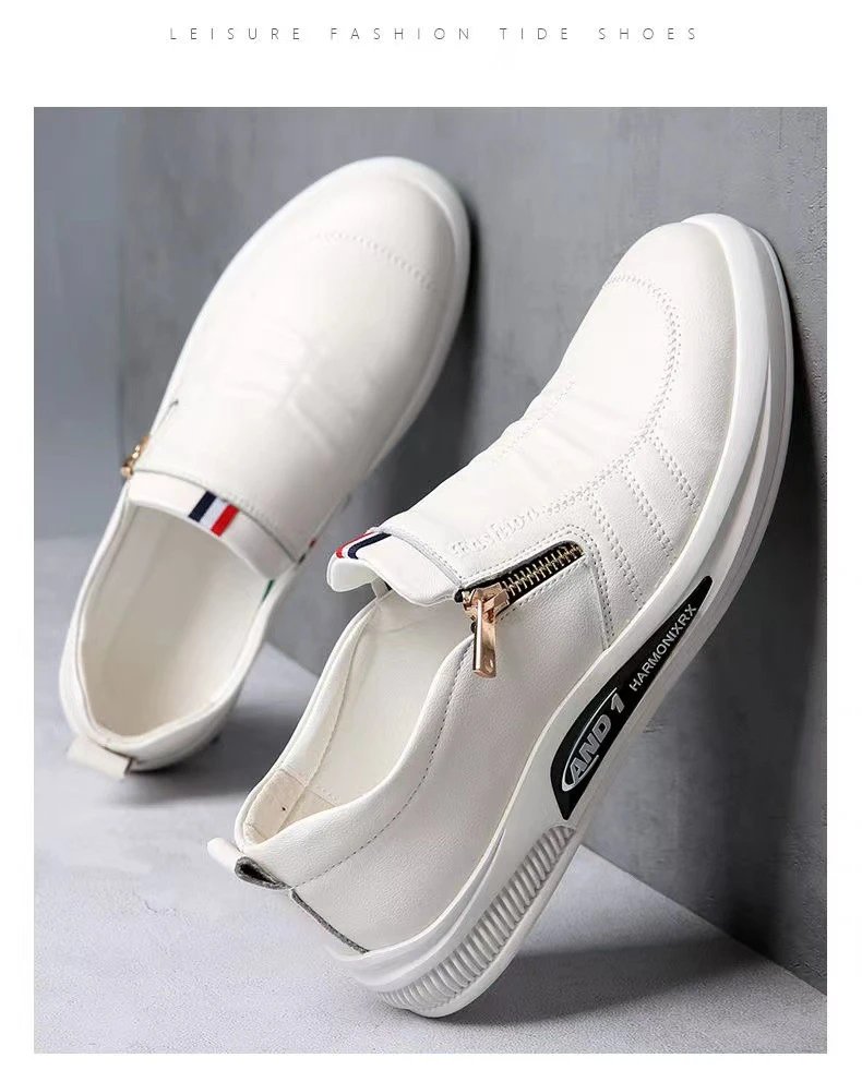 Casual Leather Shoes for Men Trend Brand Loafers Autumn ZIP Flat Man's Sneakes Business Comfortable Moccasins Tenis Masculino