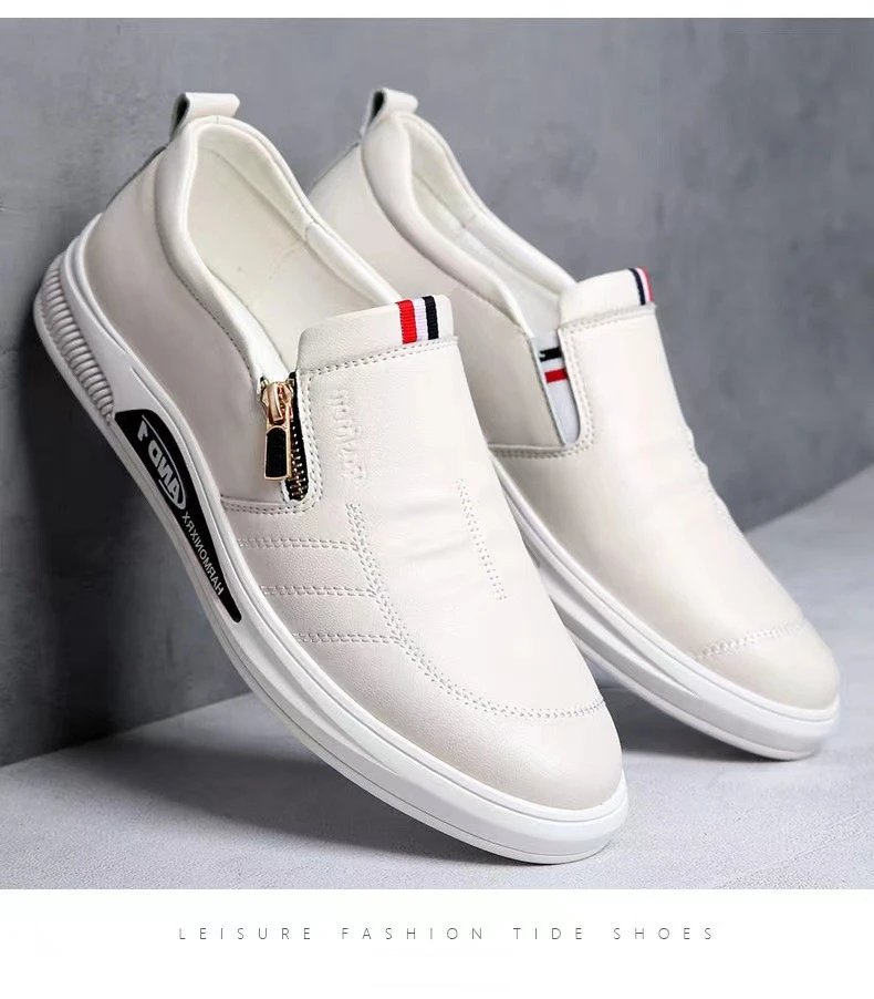 Casual Leather Shoes for Men Trend Brand Loafers Autumn ZIP Flat Man's Sneakes Business Comfortable Moccasins Tenis Masculino