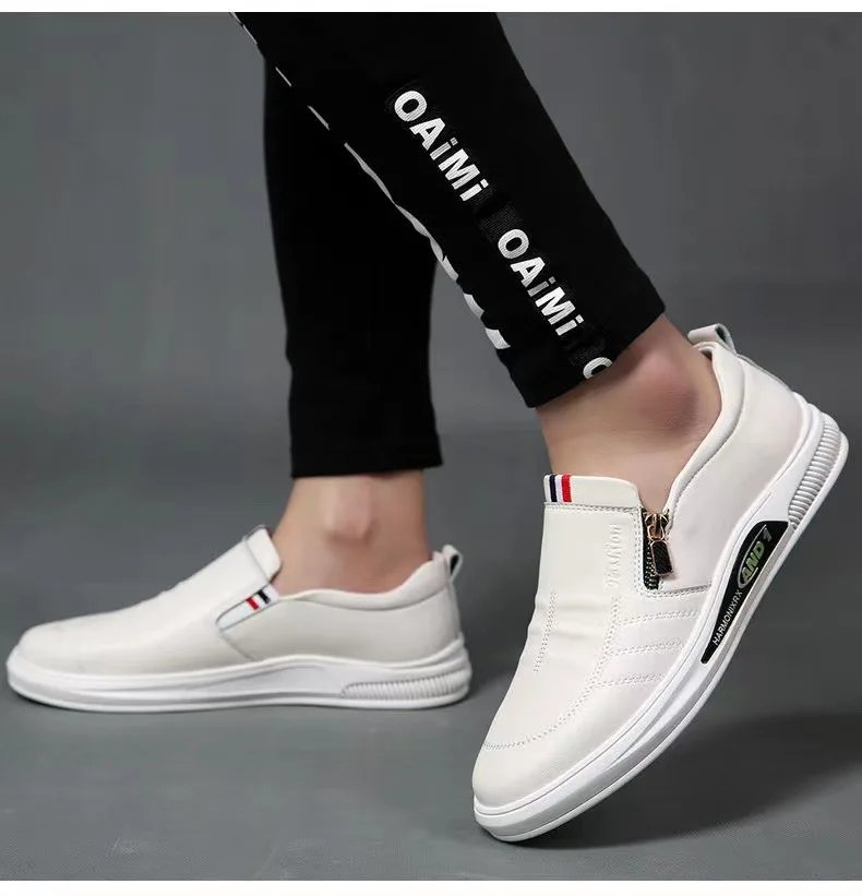 Casual Leather Shoes for Men Trend Brand Loafers Autumn ZIP Flat Man's Sneakes Business Comfortable Moccasins Tenis Masculino