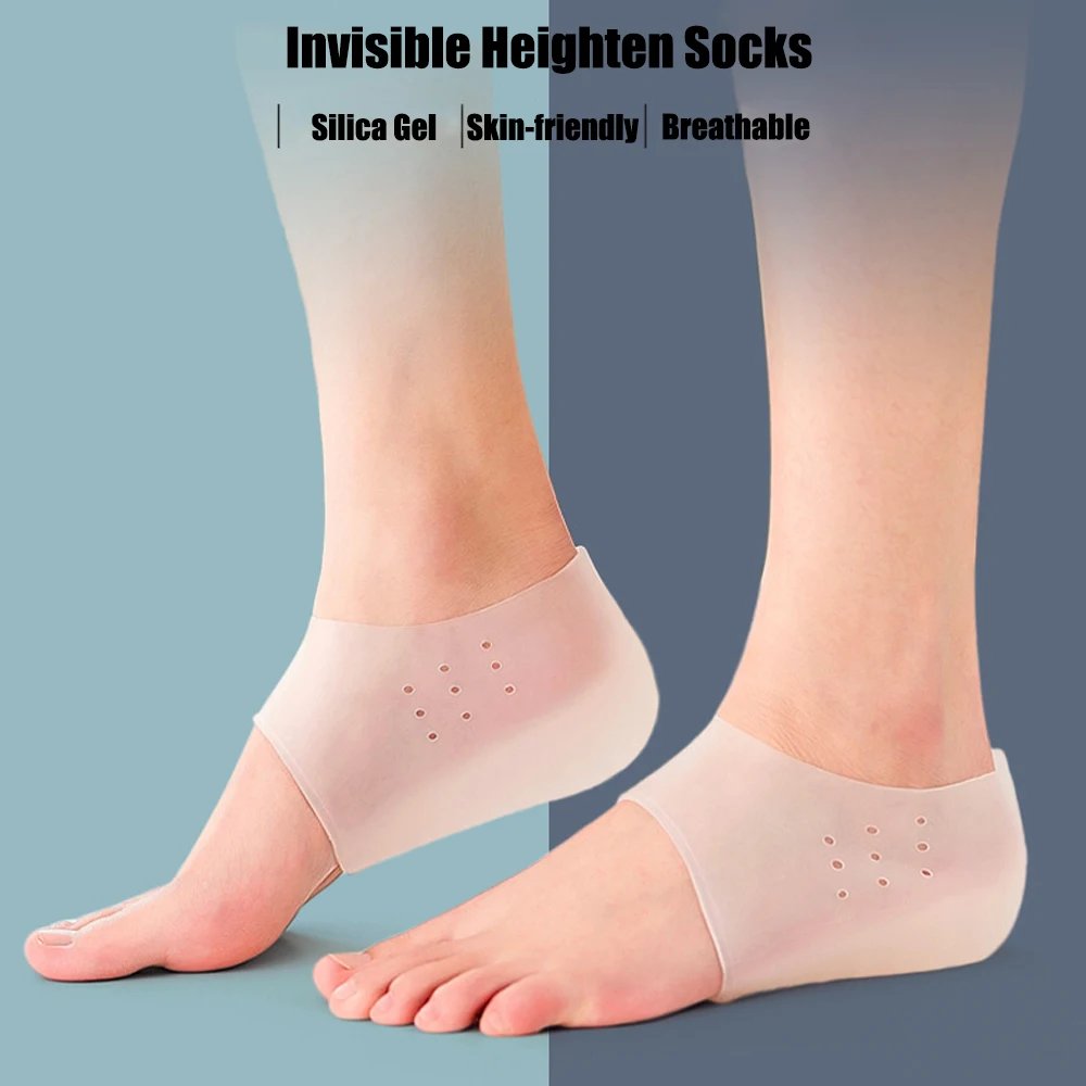 Silicone Invisible Inner Height Insoles Lifting Increase Socks Outdoor Foot Protection Pad Men Women Heel Cushion Hidden Insole