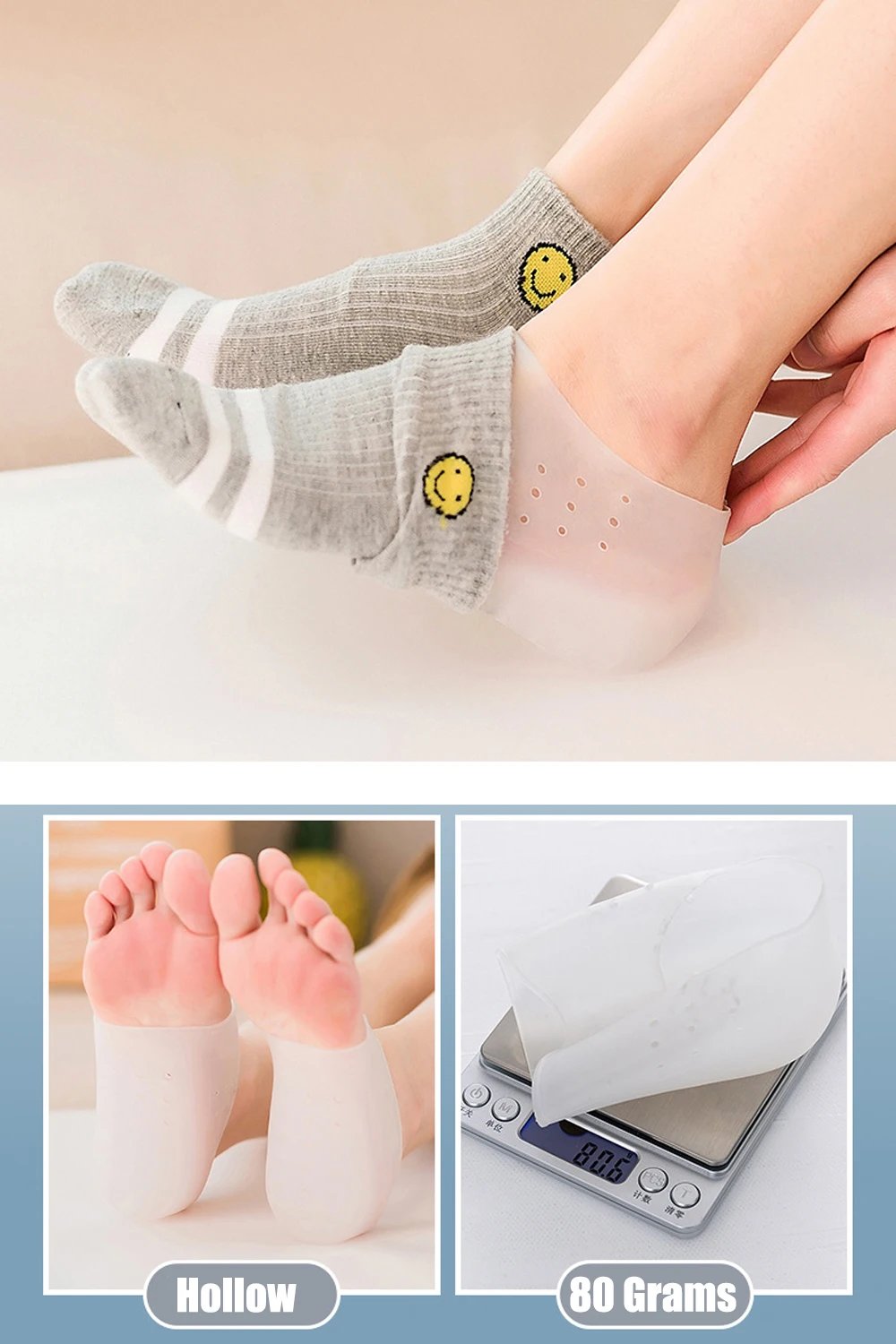 Silicone Invisible Inner Height Insoles Lifting Increase Socks Outdoor Foot Protection Pad Men Women Heel Cushion Hidden Insole