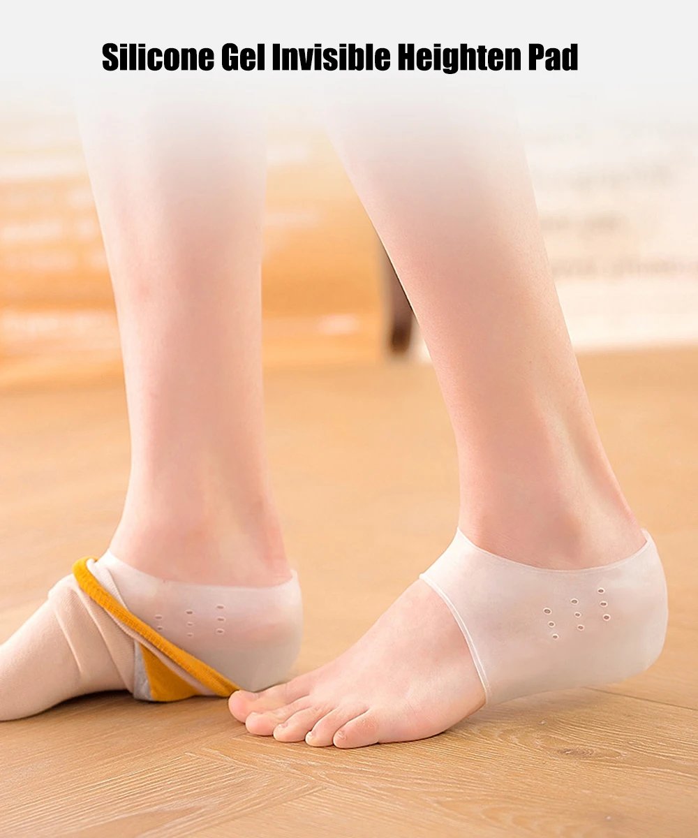 Silicone Invisible Inner Height Insoles Lifting Increase Socks Outdoor Foot Protection Pad Men Women Heel Cushion Hidden Insole