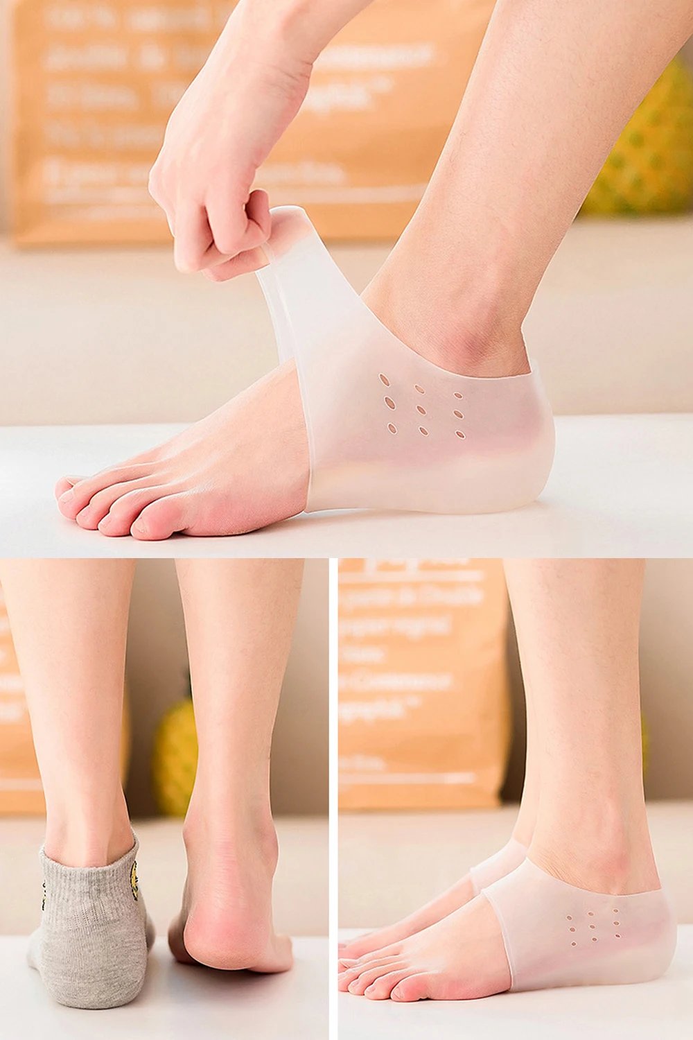 Silicone Invisible Inner Height Insoles Lifting Increase Socks Outdoor Foot Protection Pad Men Women Heel Cushion Hidden Insole