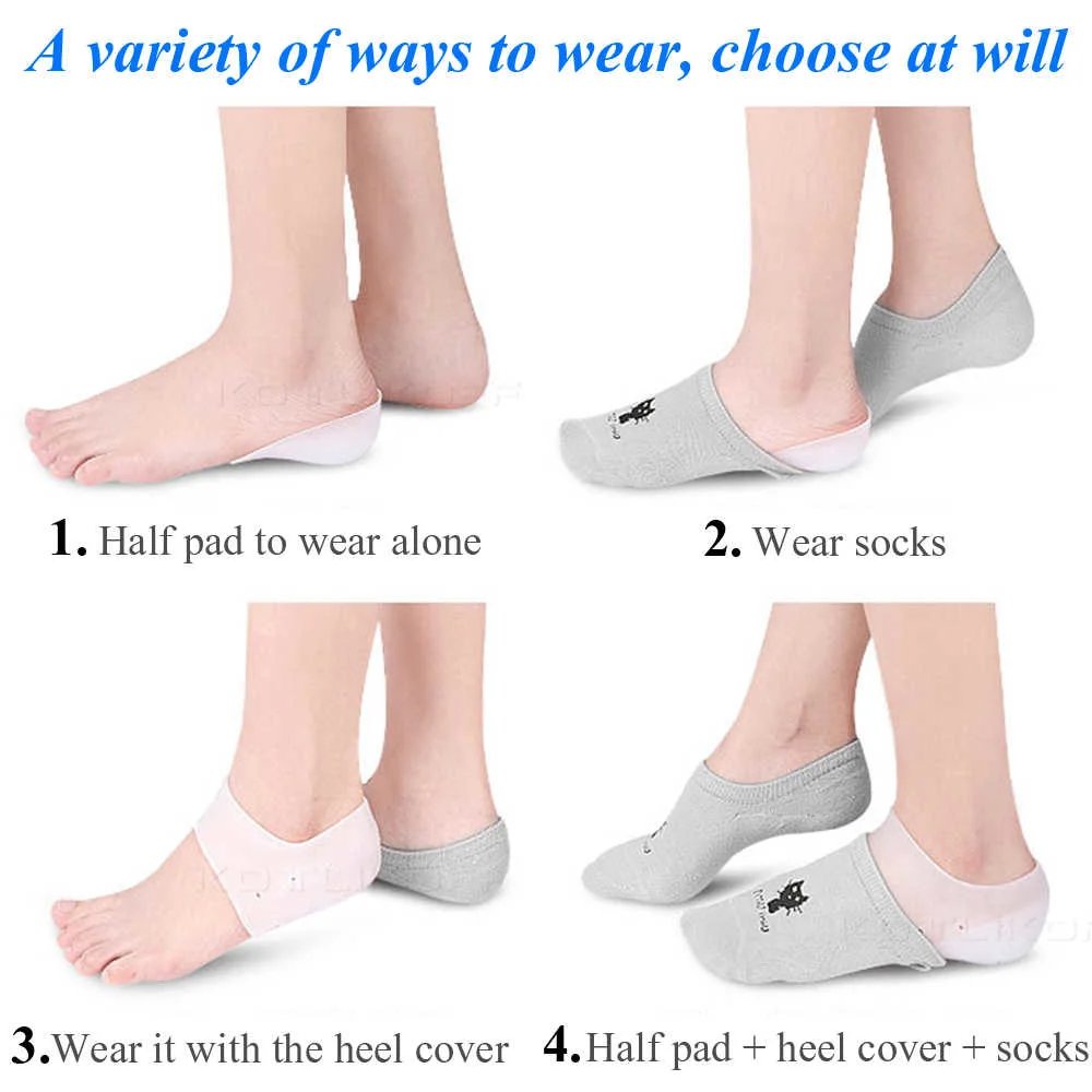Silicone Invisible Inner Height Insoles Lifting Increase Socks Outdoor Foot Protection Pad Men Women Heel Cushion Hidden Insoles